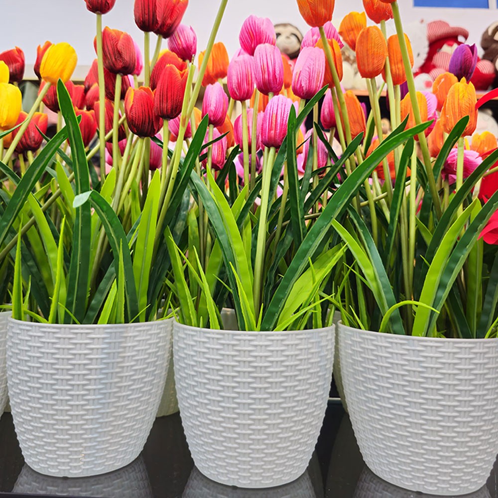 White Pot With Artificial Flowers